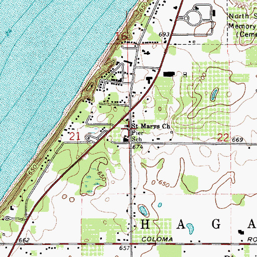 Topographic Map of Saint Marys Church, MI