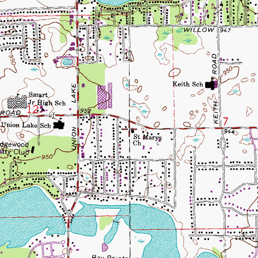Topographic Map of Saint Marys Church, MI