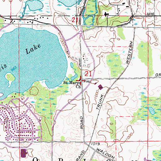Topographic Map of Saint Marys Church, MI