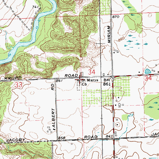 Topographic Map of Saint Marys Church, MI