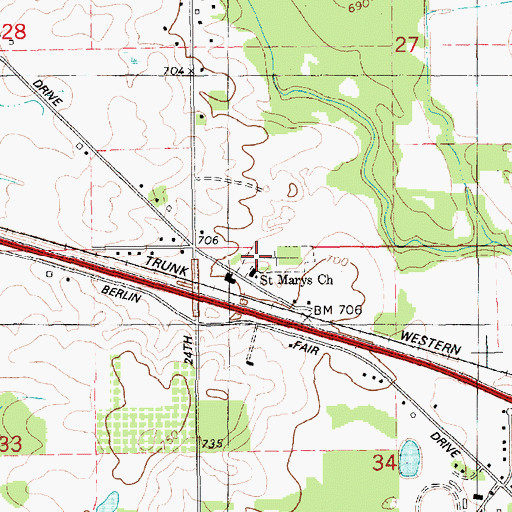 Topographic Map of Saint Marys Church, MI