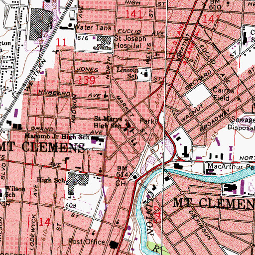 Topographic Map of Saint Marys High School, MI
