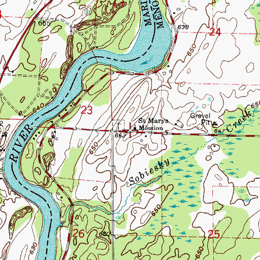 Topographic Map of Saint Marys Mission, MI