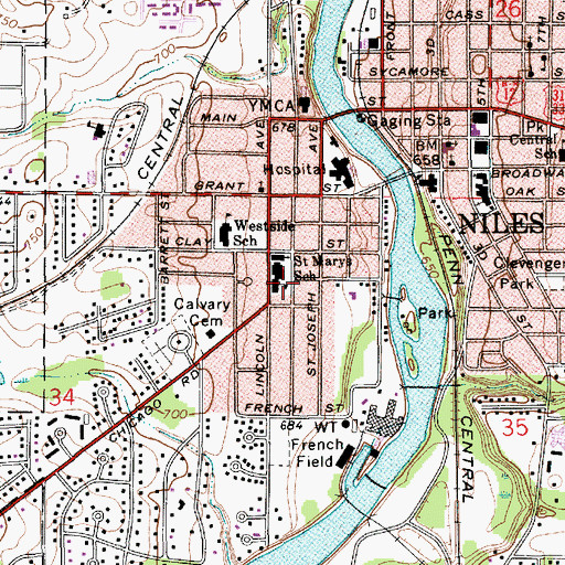 Topographic Map of Saint Marys School, MI