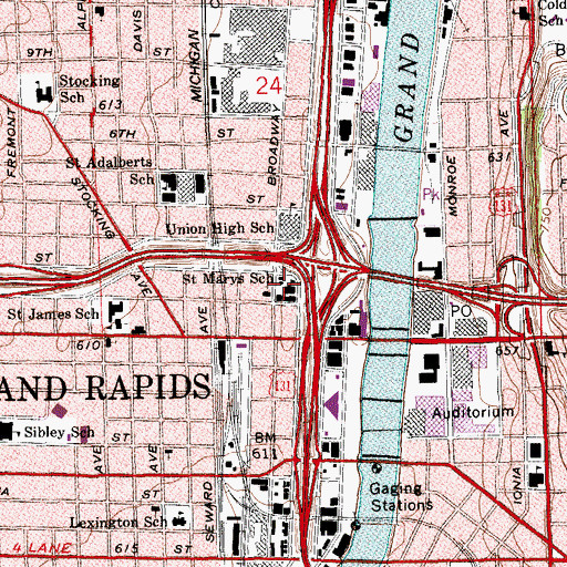 Topographic Map of Saint Marys School, MI