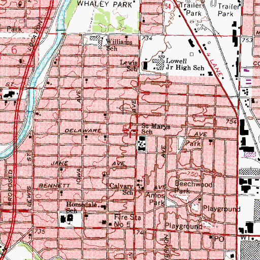 Topographic Map of Saint Marys School, MI