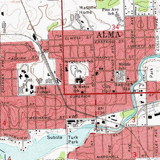 Topographic Map of Saint Marys School, MI