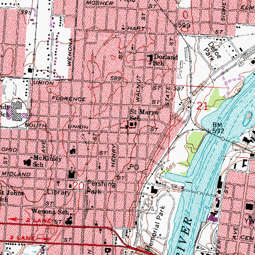 Topographic Map of Saint Marys School, MI