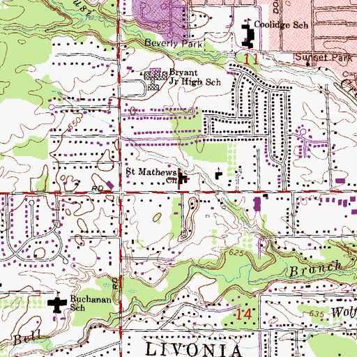 Topographic Map of Saint Mathews Church, MI