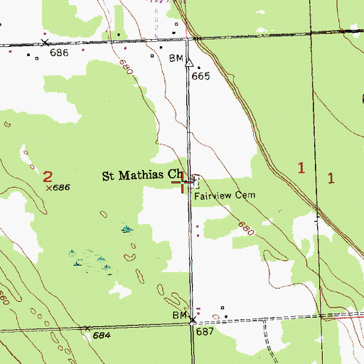 Topographic Map of Saint Mathias Church, MI
