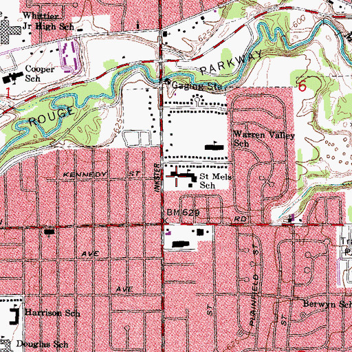 Topographic Map of Saint Mels School, MI