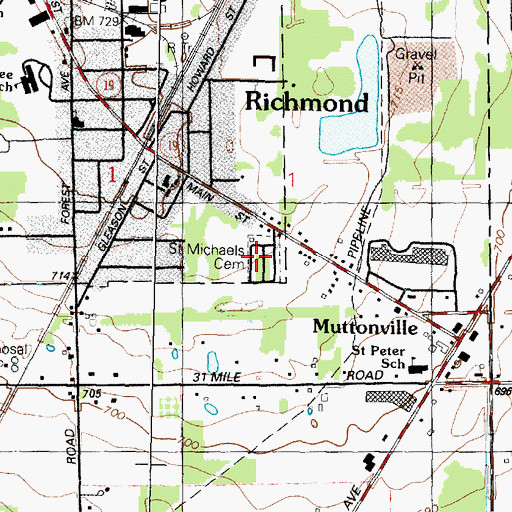 Topographic Map of Saint Michaels Cemetery, MI