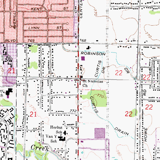 Topographic Map of Saint Nicholas Church, MI