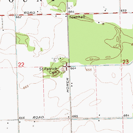 Topographic Map of Saint Patrick Cemetery, MI