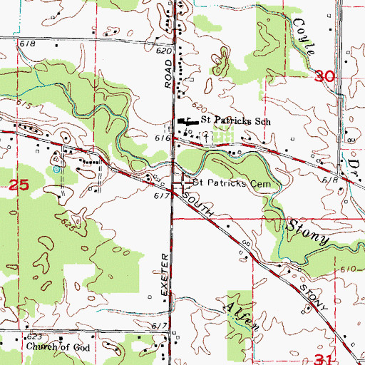 Topographic Map of Saint Patricks Cemetery, MI