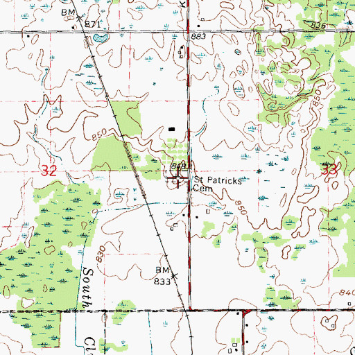 Topographic Map of Saint Patricks Cemetery, MI
