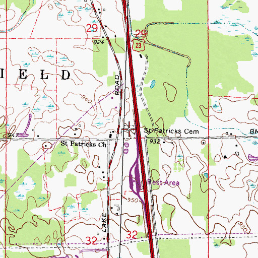 Topographic Map of Saint Patricks Cemetery, MI