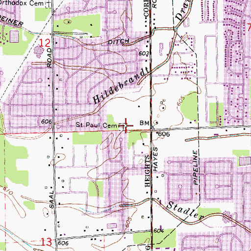 Topographic Map of Saint Paul Cemetery, MI