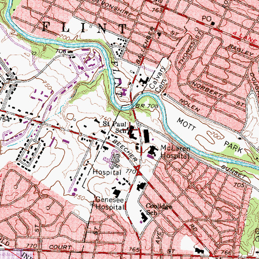 Topographic Map of Saint Paul School, MI