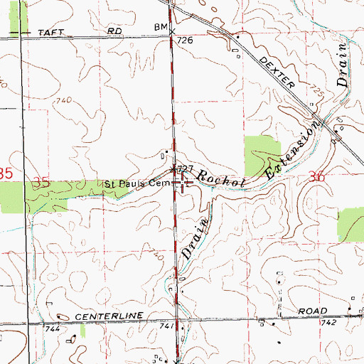 Topographic Map of Saint Paul's Cemetery, MI