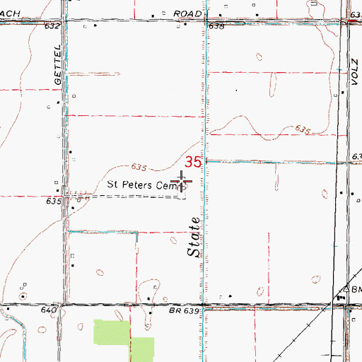 Topographic Map of Saint Peters Cemetery, MI