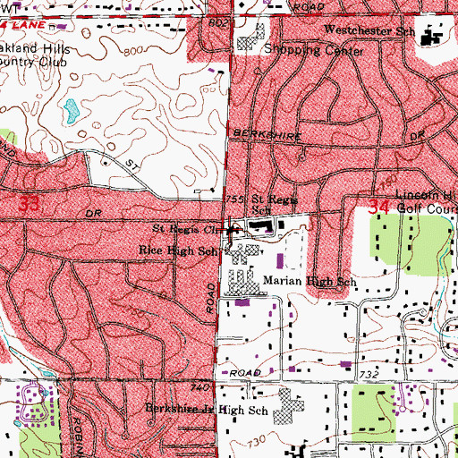 Topographic Map of Saint Regis Church, MI