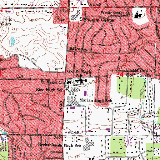 Topographic Map of Saint Regis School, MI