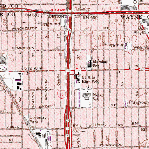 Topographic Map of Saint Rita High School, MI