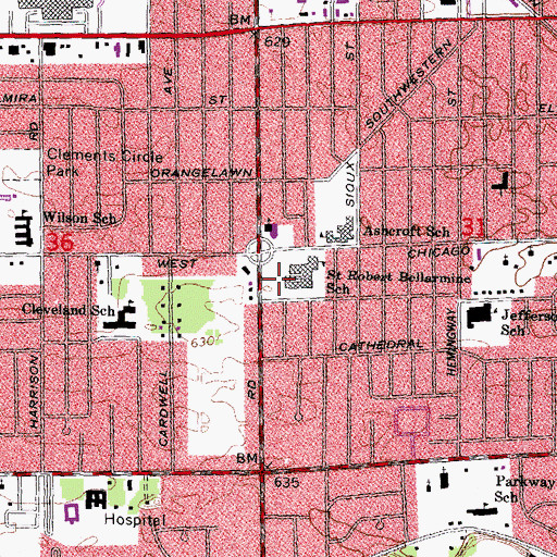 Topographic Map of Saint Robert Bellarmine School, MI