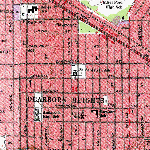 Topographic Map of Saint Sebastian School, MI