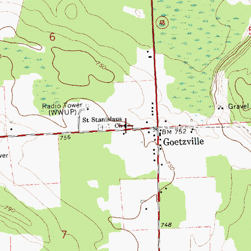 Topographic Map of Saint Stanislaus Church, MI