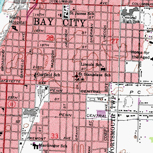 Topographic Map of Saint Stanislaus School, MI