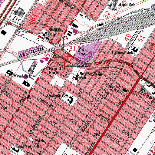 Topographic Map of Saint Stephens School, MI