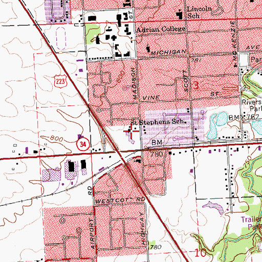 Topographic Map of Saint Stephens School, MI