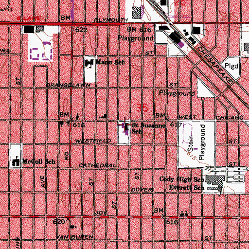 Topographic Map of Saint Suzanne School, MI