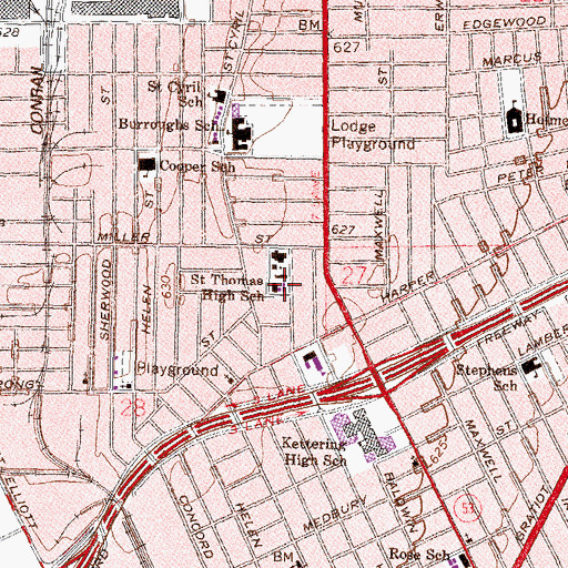 Topographic Map of Saint Thomas High School, MI
