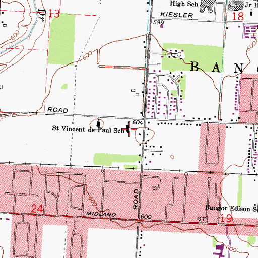 Topographic Map of Saint Vincent de Paul School, MI