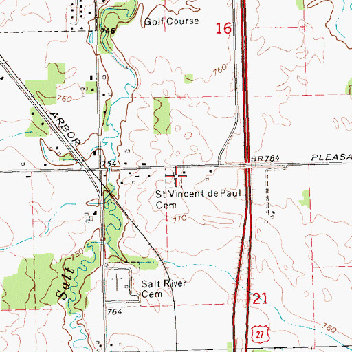 Topographic Map of Saint Vincent de Paul Cemetery, MI