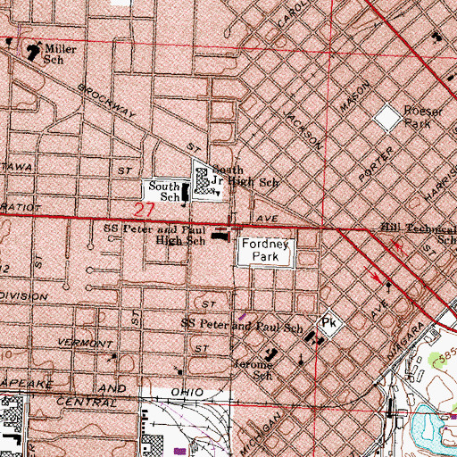 Topographic Map of Saints Peter and Paul High School, MI
