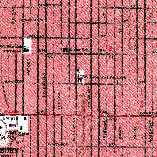 Topographic Map of Saints Peter and Paul School, MI