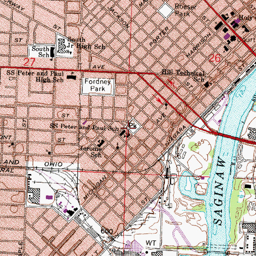 Topographic Map of Saints Peter and Paul School, MI