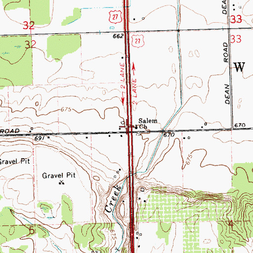 Topographic Map of Salem Church, MI