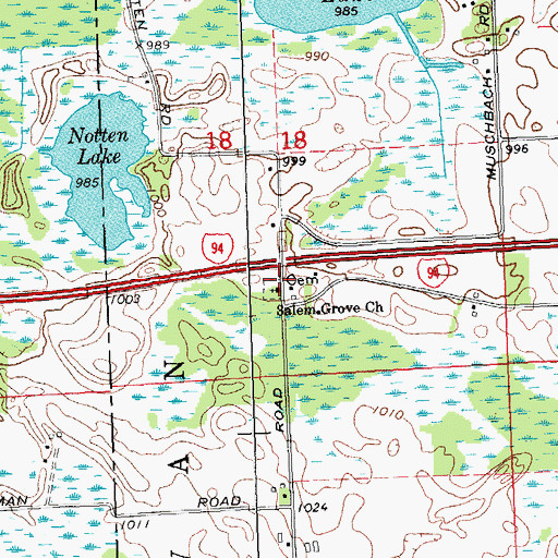 Topographic Map of Salem Grove Church, MI