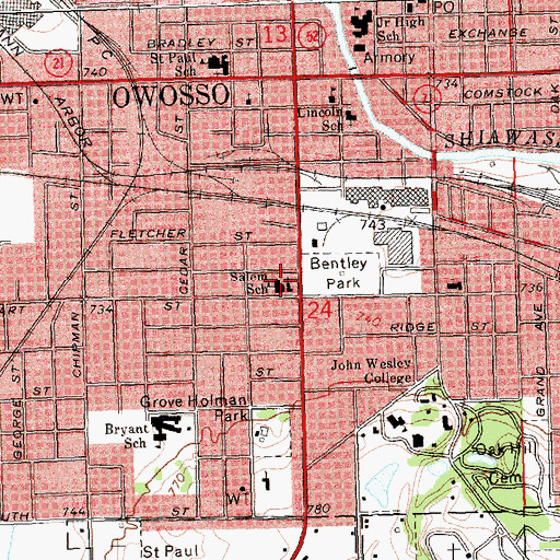 Topographic Map of Salem School, MI