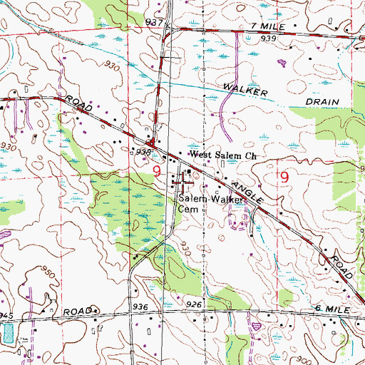 Topographic Map of Salem-Walker Cemetery, MI