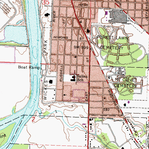 Topographic Map of Salina School, MI