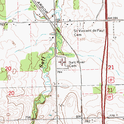 Topographic Map of Salt River Cemetery, MI