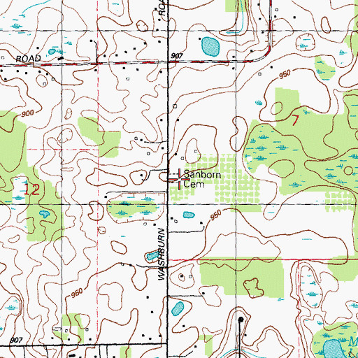 Topographic Map of Sanborn Cemetery, MI