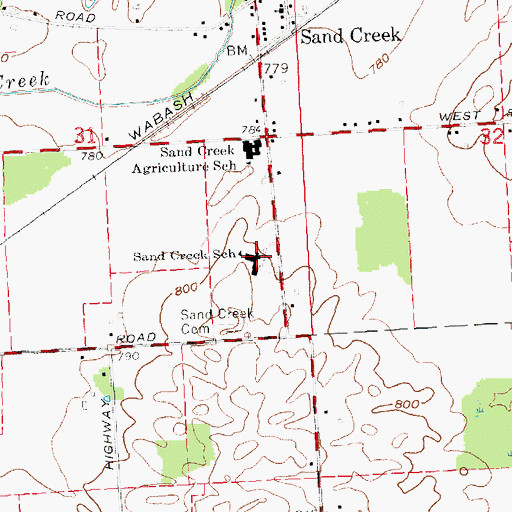 Topographic Map of Sand Creek School, MI