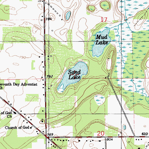 Topographic Map of Sand Lake, MI